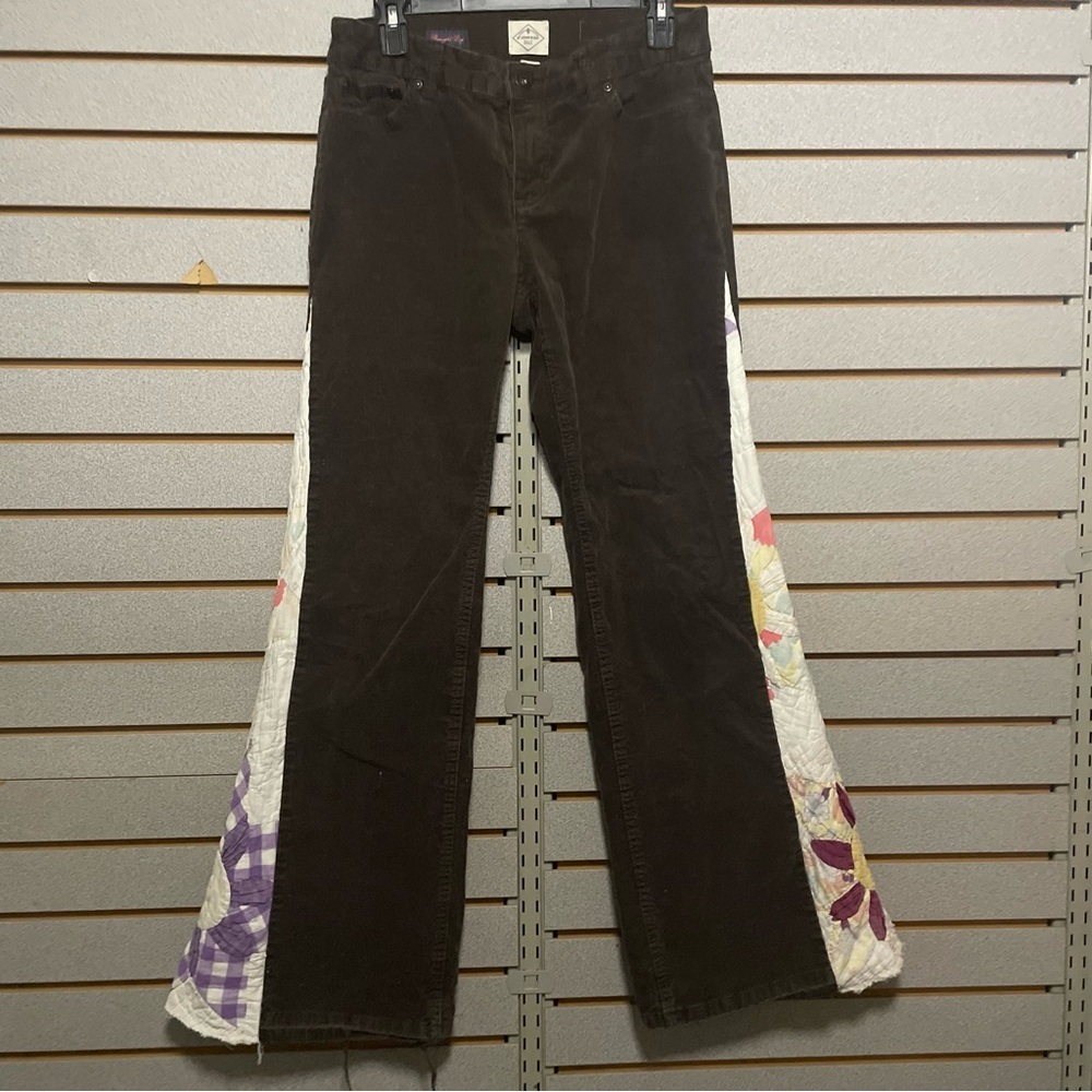 Unique Brown Corduroy Quilted Flare Jeans Pants Revamped Size 6 29 X 9 X 32